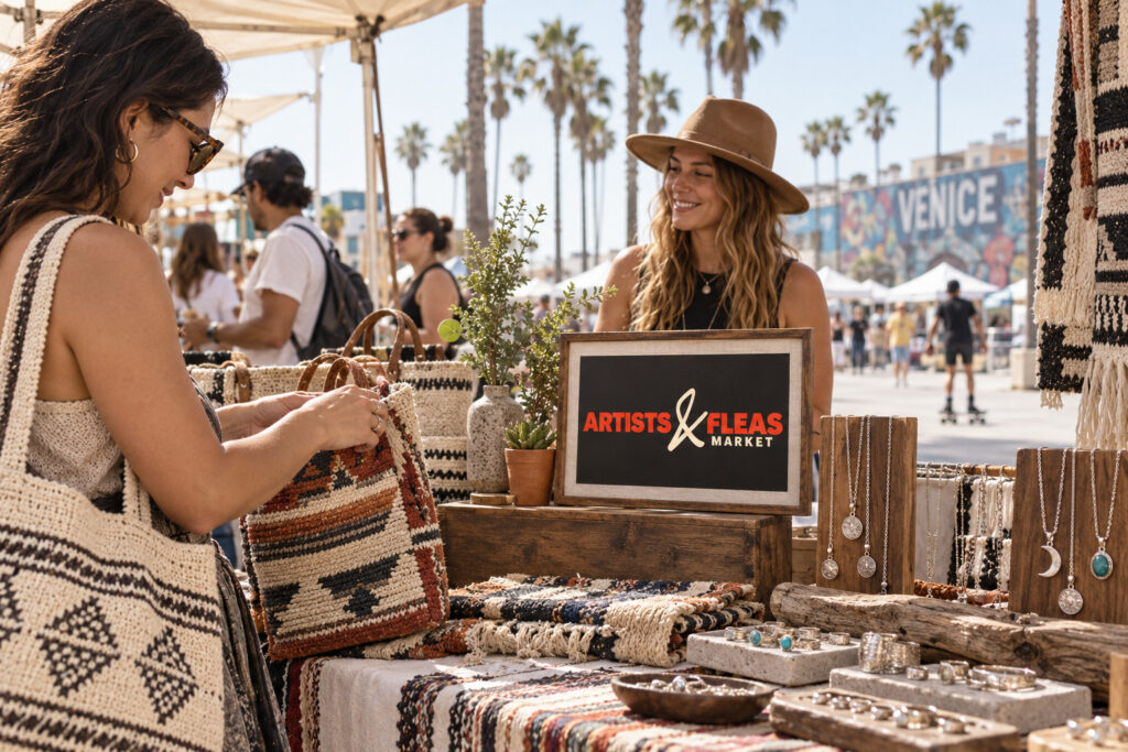 Created editorial scene for Artists & Fleas in Venice with its official event or organizer branding.