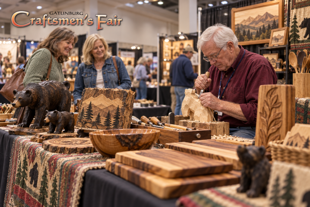 AI-created editorial scene for Gatlinburg Craftsmen’s Fair, with its published show or organizer mark.