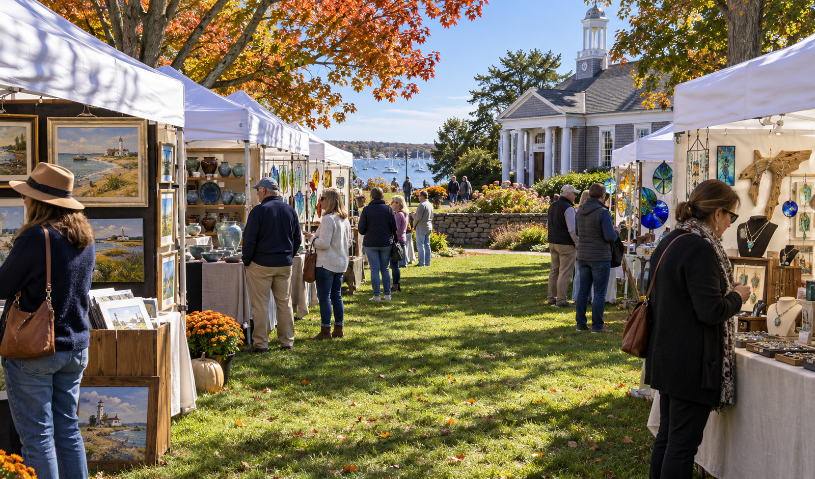 Conceptual juried fine arts and crafts show under white tents on a Cape Cod lawn.