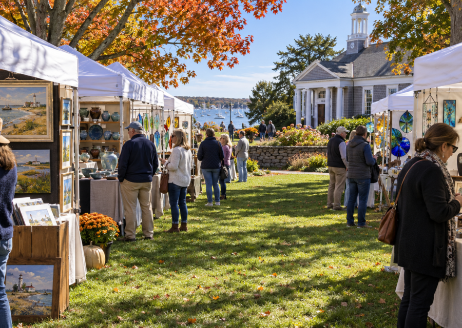 Conceptual juried fine arts and crafts show under white tents on a Cape Cod lawn.